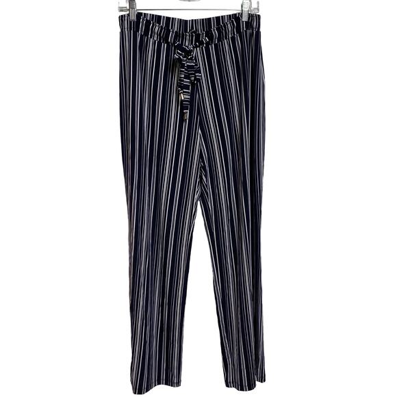 Ellen Tracy Casual Navy Striped Casual High Rise Wide Leg Pants M‎ (2401) - Picture 2 of 4